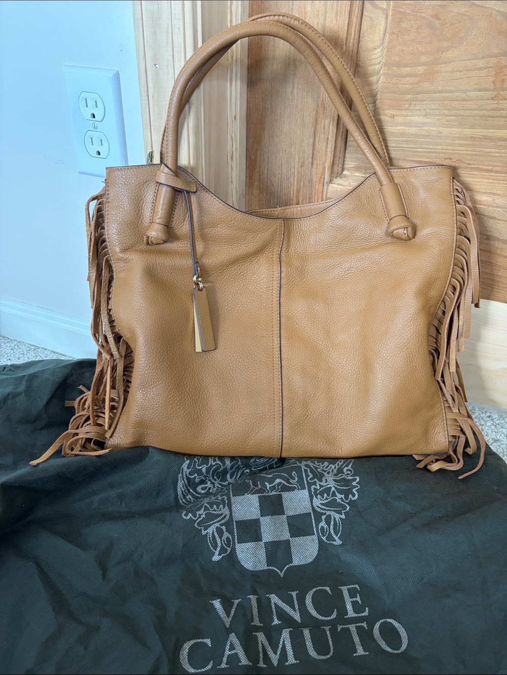 Vince Camuto ๐ Tan Leather Fringe Tote Bag | EUC - Picture 10 of 11